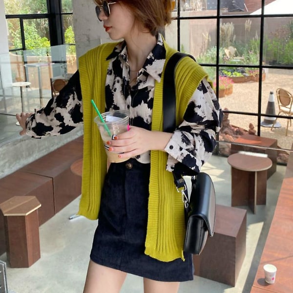 Naisten Puserot Paidat Käännettävä kaulus Muoti Sifonki Printed Casual Retro Korean Tyyli Street Wear Löysä Yksinkertainen Korkealaatuinen XL