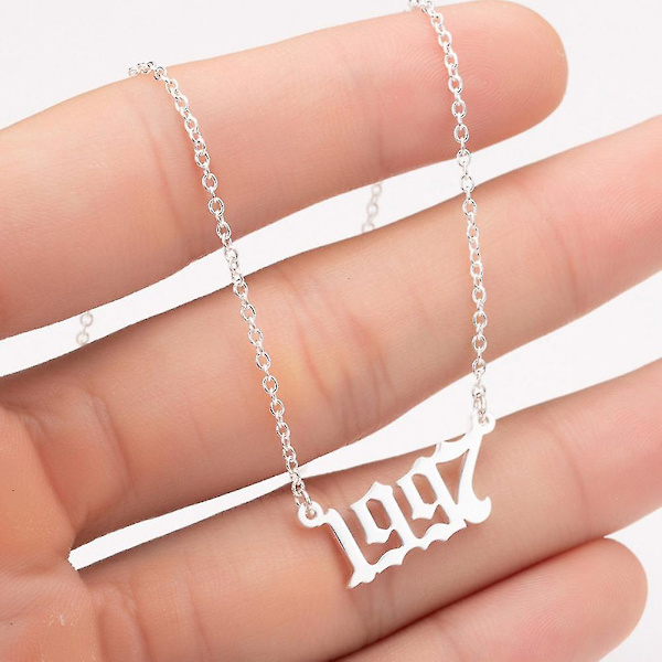 1980-2019 Birth Year Number Charm Pendant Stainless Steel Chain Necklace Jewelry Silver 2012