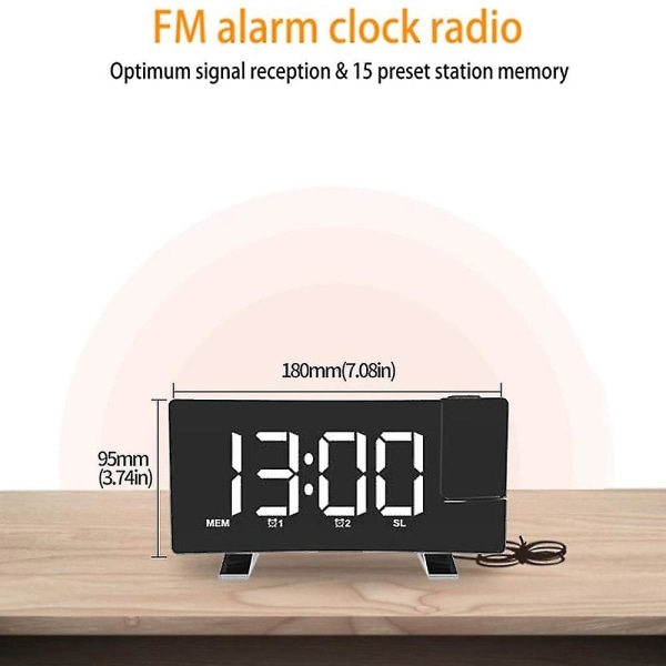 Projektionsvækkeur, radio digitalt ur til tung sovende black white