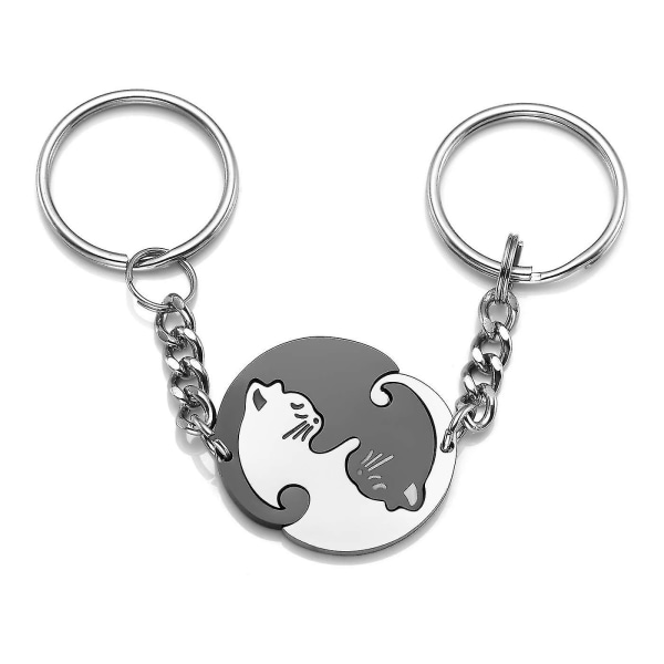 Pariskunnat Avaimenperät Ruostumaton teräs Ying Yang Cat Tai Chi Palapeli Pala Ystävyys Bbf Paras Ystävä Avaimenperäsormus Black White