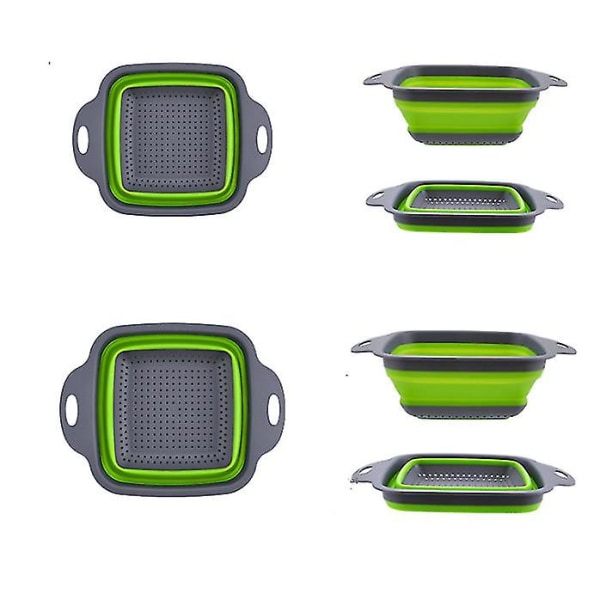 Silikone Foldbar Afløb Vaskekurv Frugt Grøntsag Organizer Opbevaring green small and big