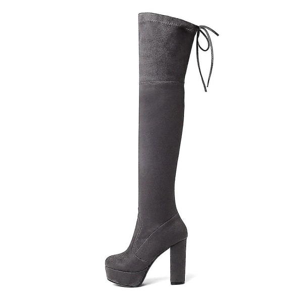 Storlek 34-43 Nya Over The Knee Boots Mocka Lår Stövlar med hög plattform Smal Sexiga Dam Vinterstövlar Dam Custom Made 12 dark gray