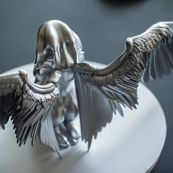 Angel Fairies Figurine, Art Angel Kvinnelig Kvinne Wing Kneelende Kappe Hat Naken Naken Sexy Menneskekropp Sølv Resin Figur