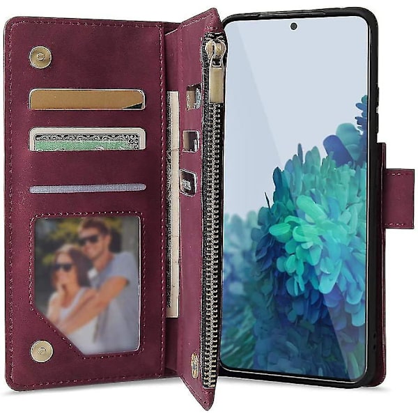 Samsung Galaxy S21 5g Case Premium Läder Folio Flip Case Kortplatser Hållare [kickstand] Blixtlåsficka Stötsäkert case med [handledsrem] För S