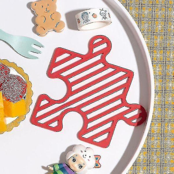 4st Creative Puzzle Shape Bord Kaffe Bordstablett Kökstillbehör Blå Gul Svart Röd Randig