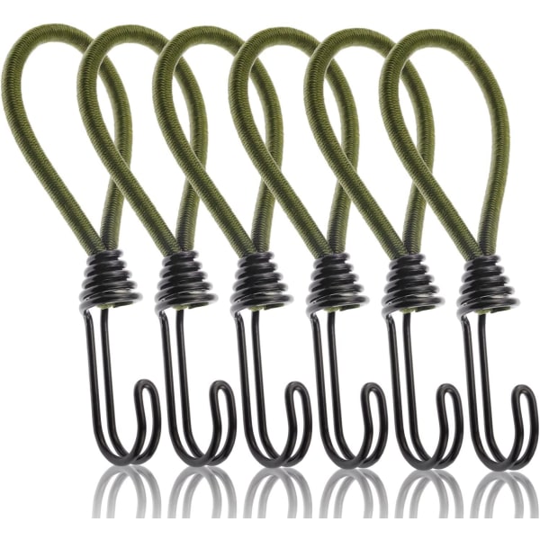 Paket med 6 elastiska band med krokar, presenningsspännare med spiralkrokar