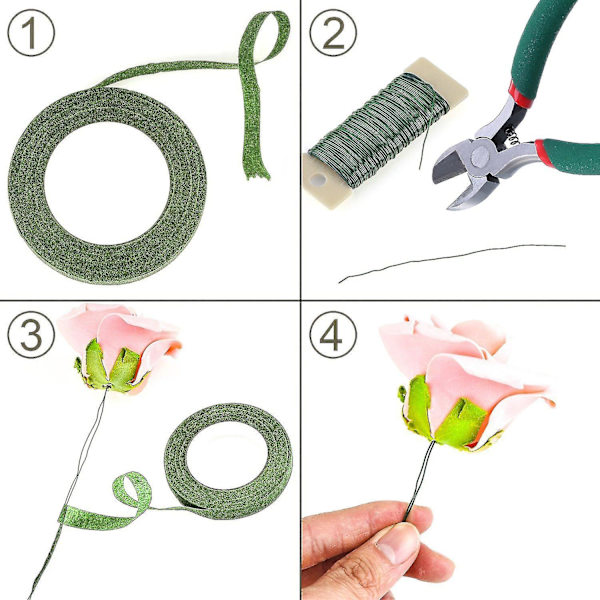 Verktygssats för blomsterarrangemang, blomtejp, stamlindning 1/2 tum gånger 30 yards, 22 gauge grön paddeltråd och 4 1/2 tums trådskärare