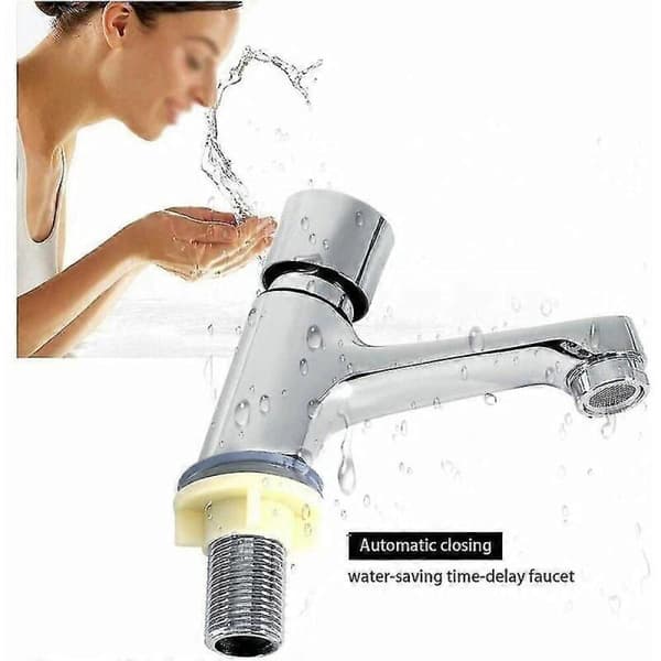Self-closing Chrome Time Delay Faucet Water Saving Time Delay Basin Faucet Compatible Kitchen Bathroom Public Silver
