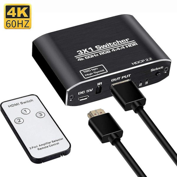 4k Hdtv Hdmi Splitter Switcher 3 Input 1 Output med fjärrväljare