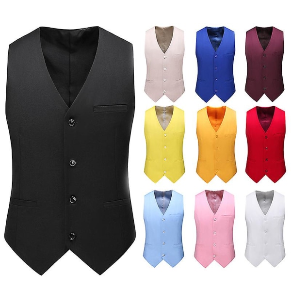 Mens V-neck Solid Color Business Vest Black L