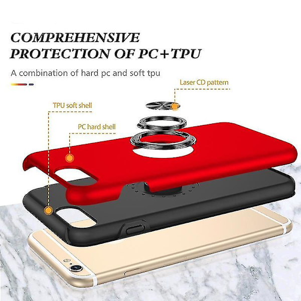 Magneettirengas Kickstand Iskunkestävä phone case Iphone 6 Plus -puhelimelle (musta) Red