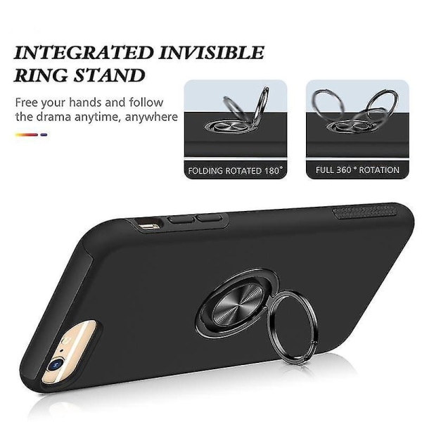 Magnetisk Ring Kickstand Stødsikkert telefoncover til Iphone 6 Plus (sort) Black