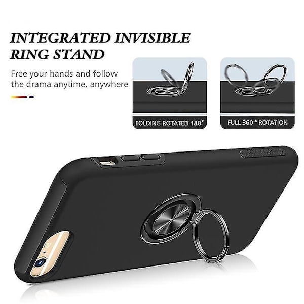 Magnetisk ring Kickstand Stötsäkert phone case för Iphone 6 Plus (svart) Black