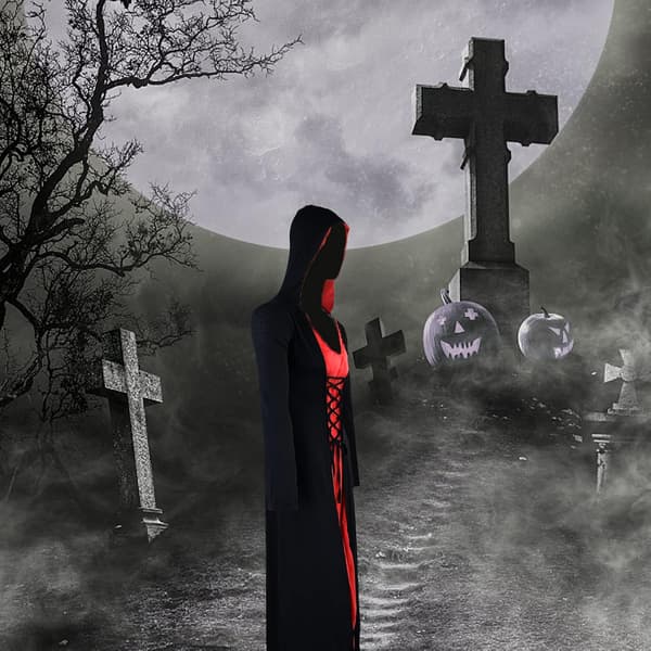 Voksen Halloween-kostume til kvinder, middelalderlig hættekjole Cosplay