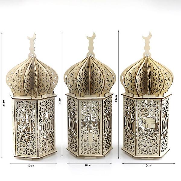 Træ Ramadan Eid Mubarak dekorationer til hjemmet Moon Led stearinlys Lysstørrelse: Gul