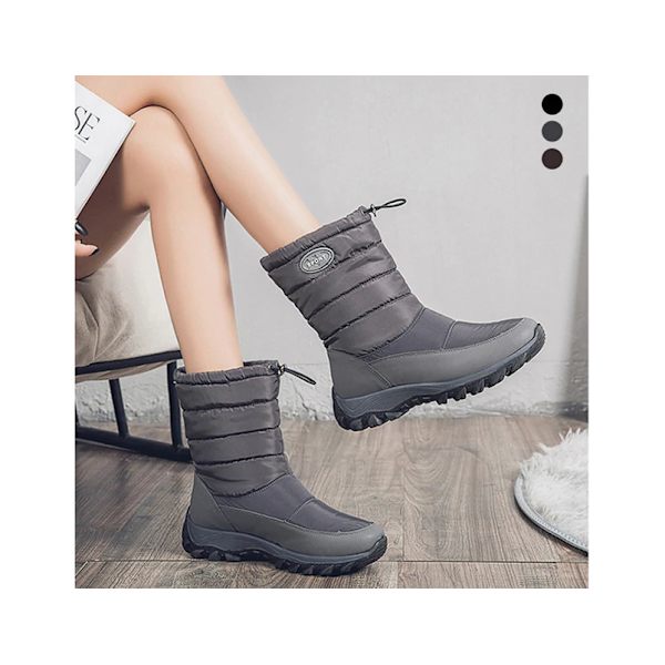 Anti-Slip Plys Foring Termisk Vinter Mid Calf snestøvler Outdoor Sko-Sort