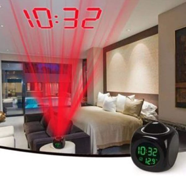 Digital LCD Stemme Talking Multifunksjon Led Projeksjon Alarmklokke Temperatur For Barn Voksne Black