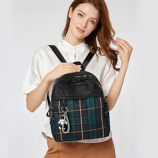 Skolryggsäck för flicka Studentbokväskor Tonåring Rutig Skolväska Liten Kawaii Ryggsäckar Dam Söt Ryggväska Vattentät Canvas Green Plaid