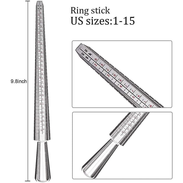 Ring Sizer Measuring Tool,aluminum Ring Mandrel And Finger Gauges (metal Ring Sizer Tool Set)