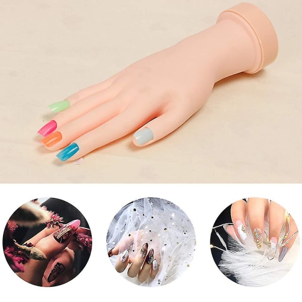 Øv hånd til akrylnegle, falsk hånd til negle øvelse, fleksibelt bevægeligt øvelsesværktøj til falsk håndmanicure, træningspraksis i neglekunst