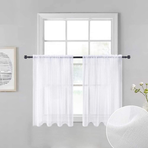 Vita Kök Skier Tiers Korta Gardiner 24 Inches Längd, Linne Textured Semi Sheer Voile Draperier