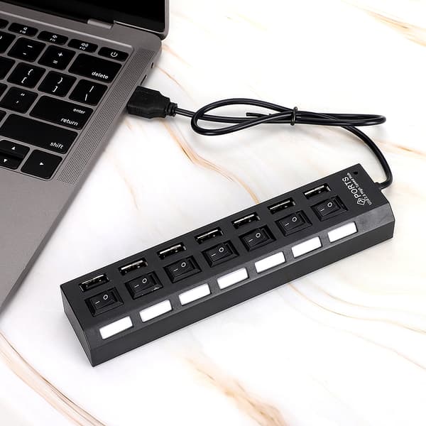 7 Port USB Hub Dockingstation Sort 480Mbps Overbelastningsstrømbeskyttelse Switch
