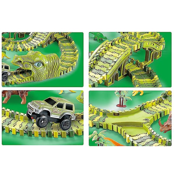 Hhcx-dinosaur Race Track Set Rail Car Toys Assembly Bend Flex Racing Track Led Electronic Flash Light Car Toys For Children 240pcs set