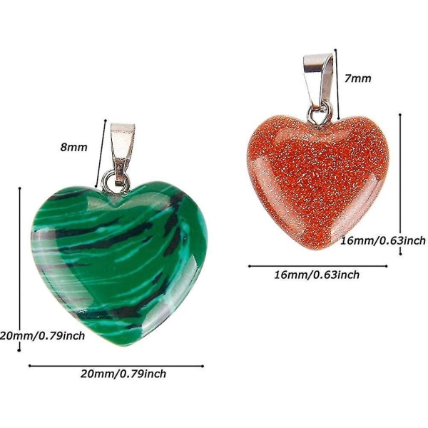 20 st Hjärtformade stenhänge Charms Crystal Chakra Pärla för att göra själv smycken