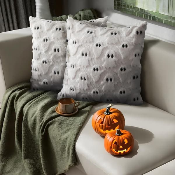 4 stk Halloween pyntepudebetræk 45x45 cm, bløde pyntepudebetræk i imiteret pels, fluffy plyspudebetræk til Halloween stol sofa