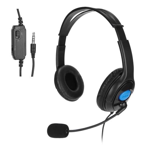 Justerbart støyreduserende spillhodetelefon med mikrofon for PC (svart/blå)