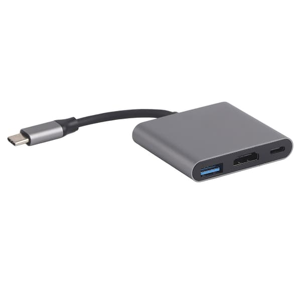 HC 04 Multifunktionel 3 i 1 Hub Type C til HDMI Output HD Konverter Adapter Dockingstation (grå)