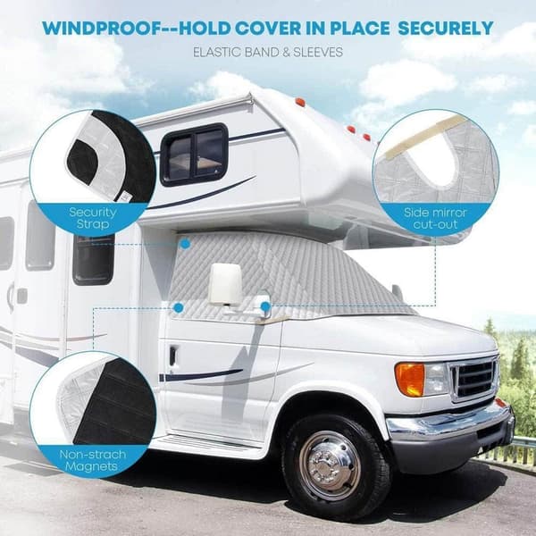 【BQ】Compatible with RV Windshield Sunshade for C 1997-2022 4-Layer Thick Snow Cover for RV Windshield