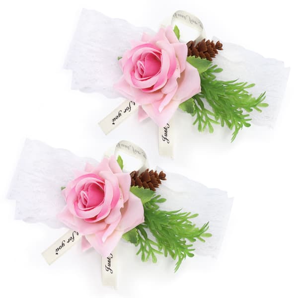 2 stk. Rosa Silke Brudepike Håndleddsblomst Brudebrystbukett Bryllupsdekorasjon