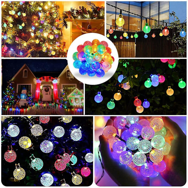 5/6,5/9,5 m Crystal Ball Solar String Lights, 20/30/50 Led Solar Patio String Lights, 8 lägen Utomhus Solar Lights Vattentät för uteplats Trädgård ons RGB colored 5m