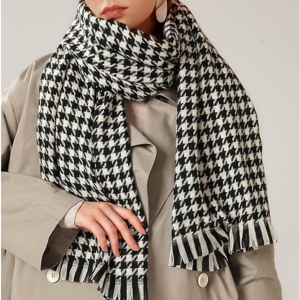 Vinter Ull Skjerf Sjal For Dame Langt Store Tykke Varme Vendbare Skjerf Black