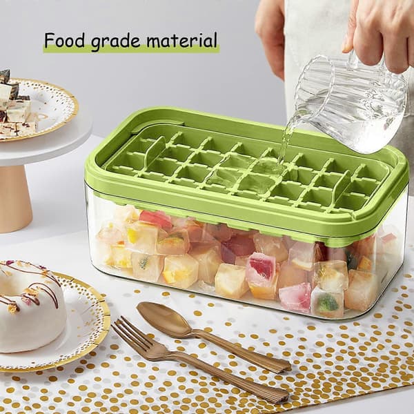 Isbitsform med lock och behållare, 2-pack för frys, 64 st isbitsformar (grön) green