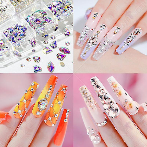 3d Glitter Nail Art Ab/färgglad Hotfix Rhinestones Flatback Crystal Diamond Gems Multi Size12 Gird Style 7