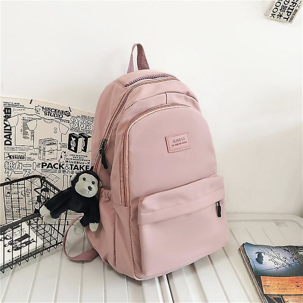 Kvinnors ryggsäck Enfärgad kvinnlig multi-fick Casual Kvinna Resväska Hög kvalitet skolväska för tonårstjej Boka Ryggsäck Pink Only bag