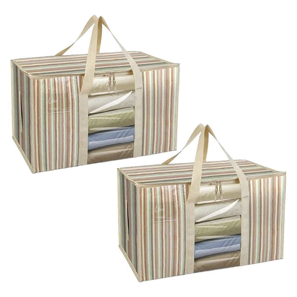 Sett med 2 store vanntette vevde flytteposer, plassbesparende flyttepakke, robuste vevde poser med stripete håndtak stripe