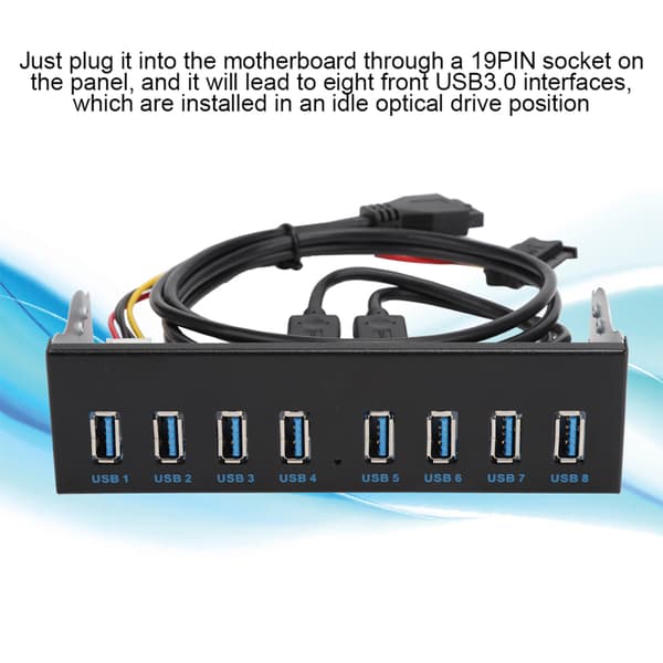 PC-dator frontpaneladapter: USB 3.0 19PIN 8-portars hubb med optisk enhetsförlängning