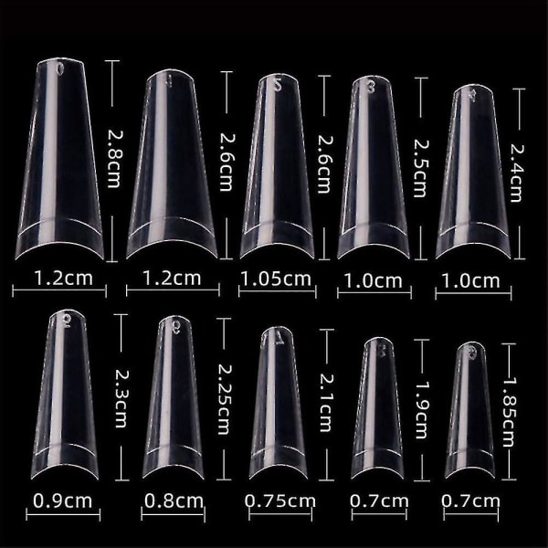 Namotu Fake Nail Coffin Shape Long 500pcs, Clear Tips For Acrylic Nails French Lady 10 Sizes Half Cover False Nail Art Tips Artificial For Diy Nail Sa