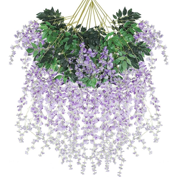 12 Pack Artificial Wisteria Vines 3,6ft Triple Stem Ratta Faux Wisteria Long Silk Flower Garland (violetti) Violetti Purple