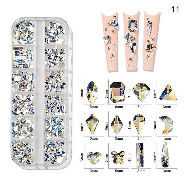 3d Glitter Nail Art Ab/färgglad Hotfix Rhinestones Flatback Crystal Diamond Gems Multi Size12 Gird Style 23