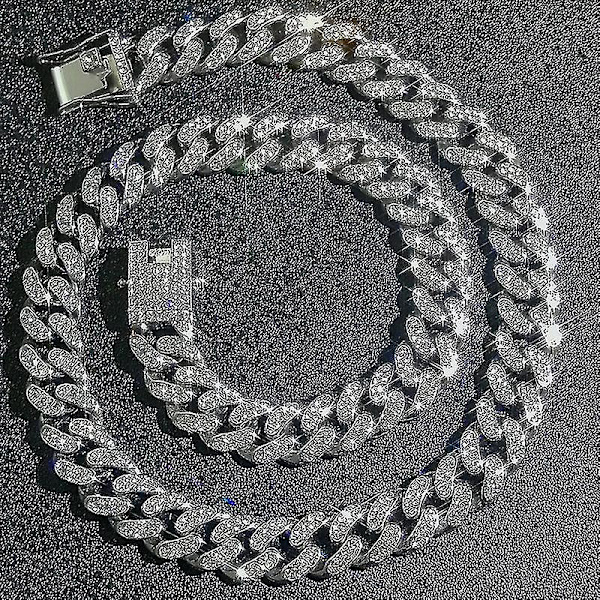The New Cuban Link Chains Herre Iced Out Miami Cuban Chain Halskæde Sølv/Guld Bling Diamond Hip Hop smykker til kvinder sliver