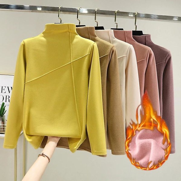 Kvinder Efterår Vinter Langærmet tyk T-shirt Afslappet Solid rullekrave Blød Varm Basic Buttoming Pullover T-shirts Pink T-shirts Toppe XXL gul XXL yellow