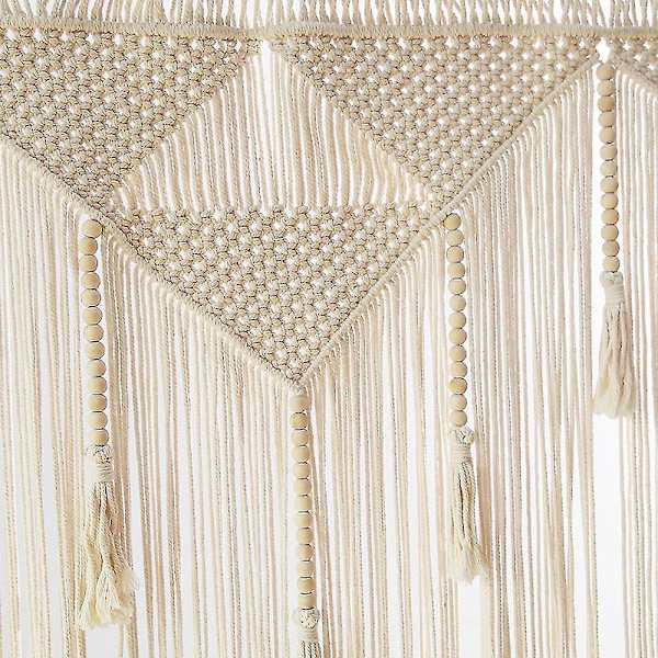 Macrame Vägghängande Boho vävd gobeläng, Beige Vit Tofs Dekor Gardin Bakgrund (trä Stick Ej
