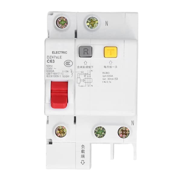 Miniature Strømafbryder Reststrømsisolator DIN-skinne Montering 230V 63A 1P+N DZ47sLE C63