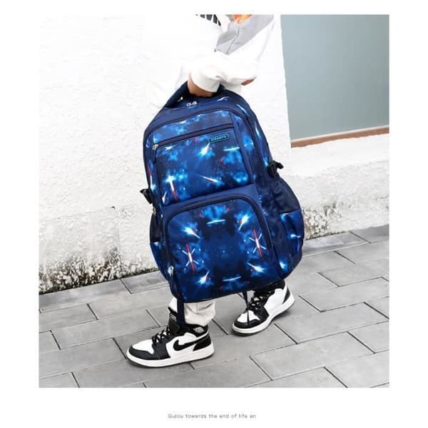 Børnerygsæk, skoletaske til drenge, folkeskole, aldre 6-12, 462330CM, rumstil, mørkeblå, 4PCS