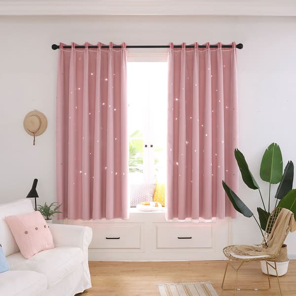 Stjerneformet, uthulet voilegardin, transparent panel, rosa, for soverom og stue