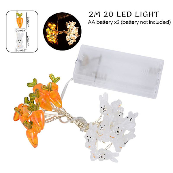 2 meter påskslingor för heminredning 20 led glödande påskhareägg Morot Fairy Light Ornament dekorationer Set6